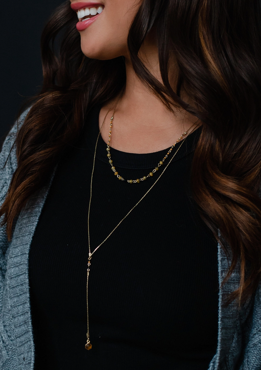 Gold Double Layer Lariat Necklace