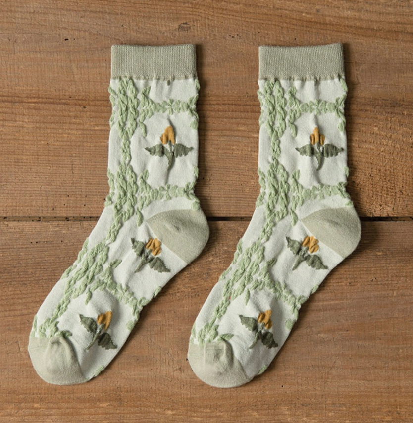 Vintage Floral Sage Socks