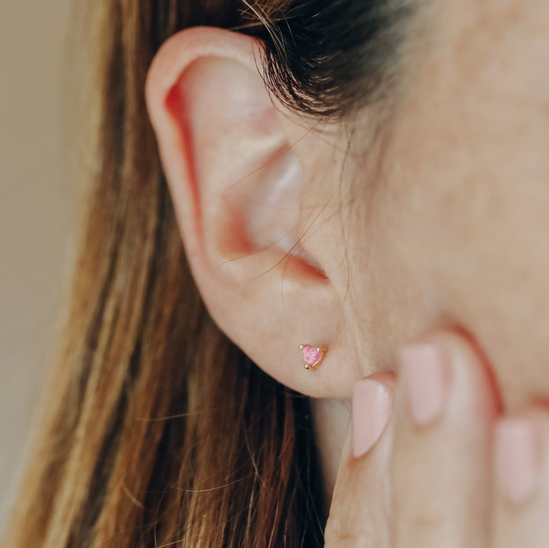 Tiny Opal Heart Studs
