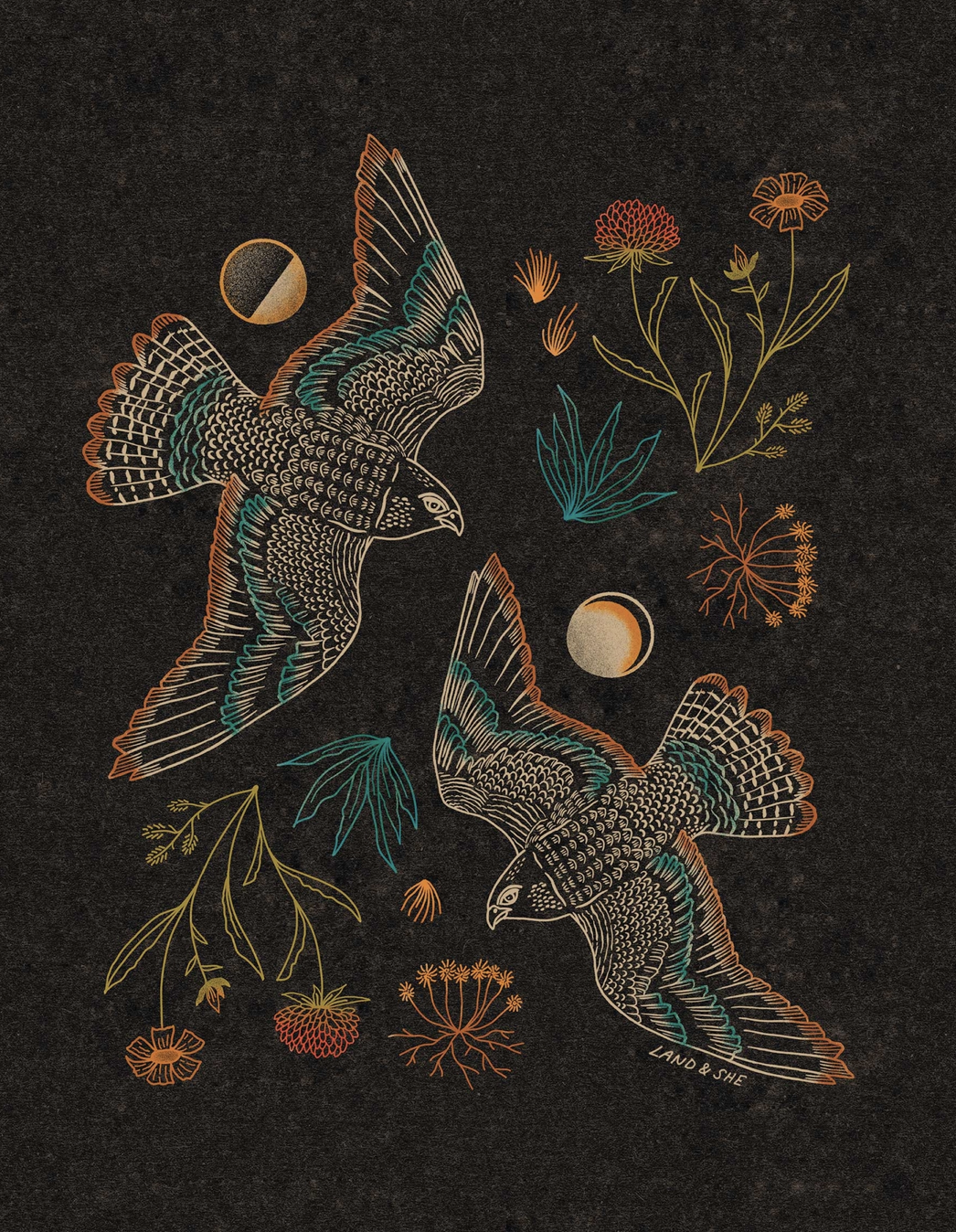 Falcons & Foliage Print