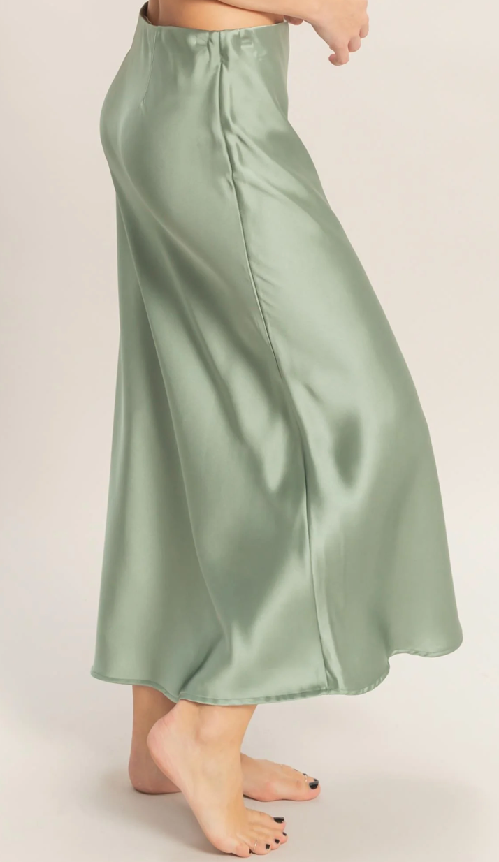 Sage Satin Skirt