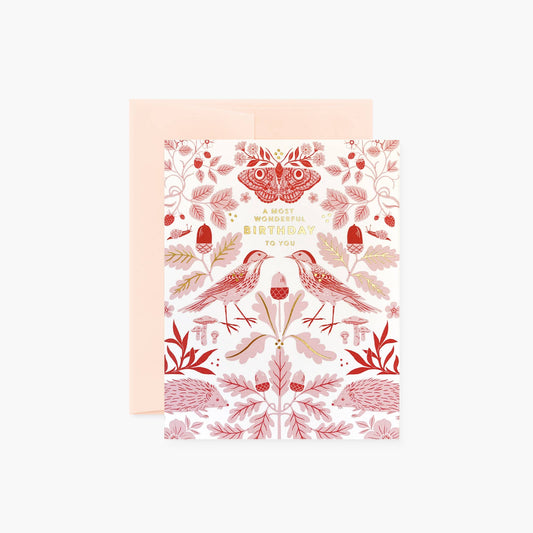 Pink Flora & Fauna Birthday Card
