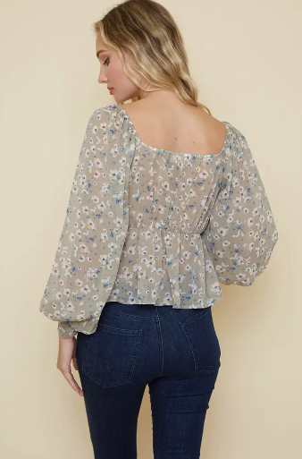 Floral Shirred Long Sleeve