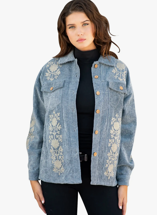 Embroidered Corduroy Shacket