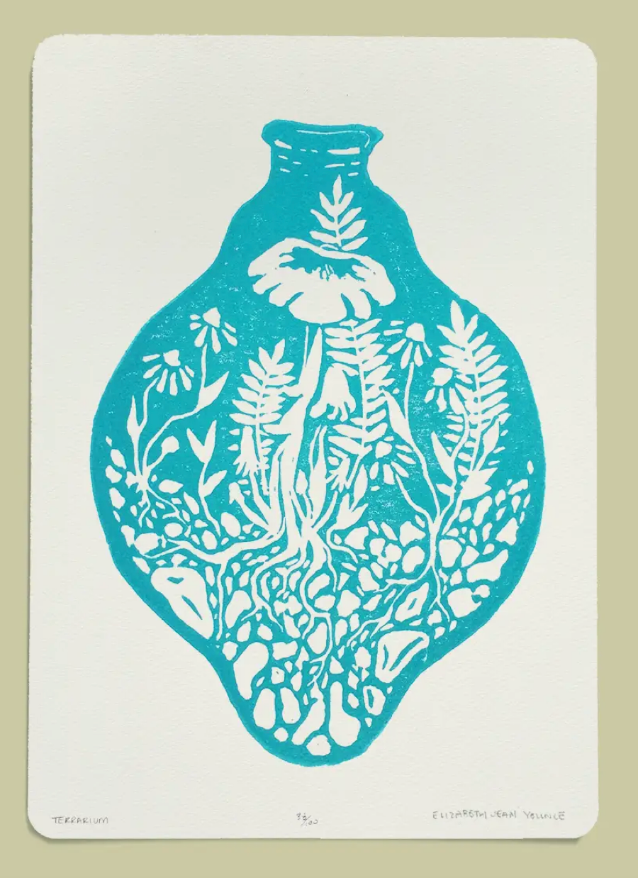 Terrarium Linocut Print