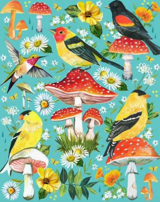 Birds & Mushrooms Print