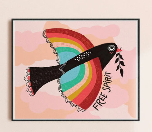 Free Spirit Rainbow Bird Print