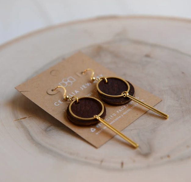 Bar Drop Leather Earrings