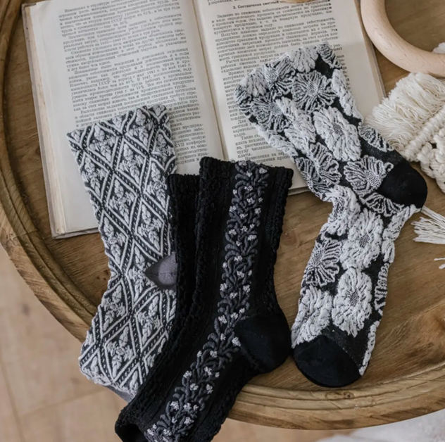 Black & White Vintage Floral Socks