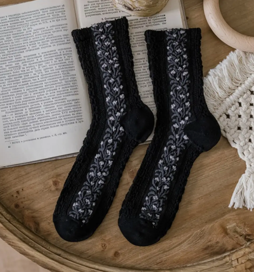 Black & White Vintage Floral Socks