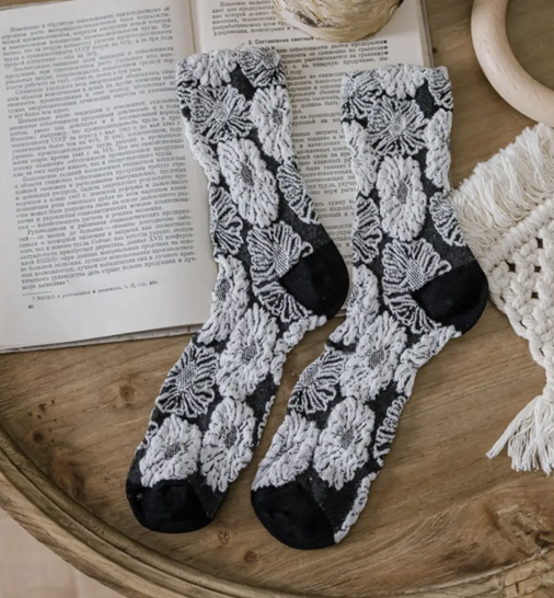 Black & White Vintage Floral Socks