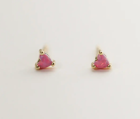 Tiny Opal Heart Studs