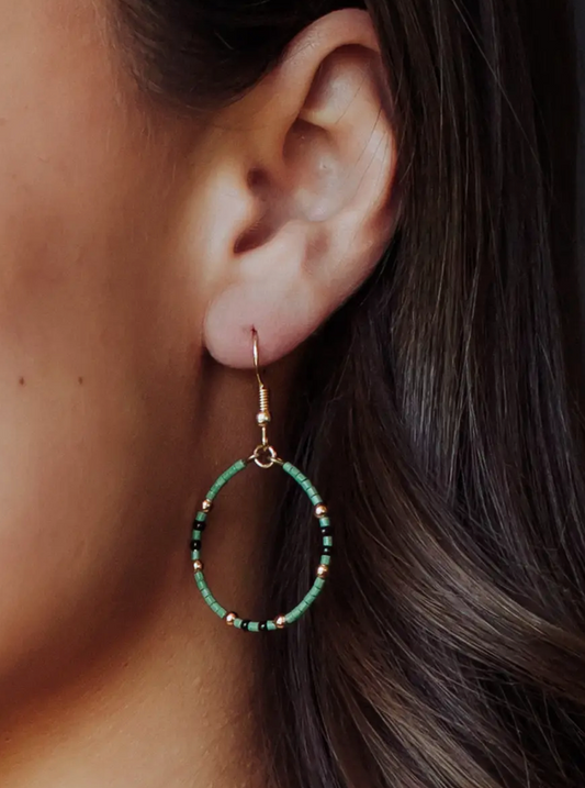 Teal Beaded Hoops