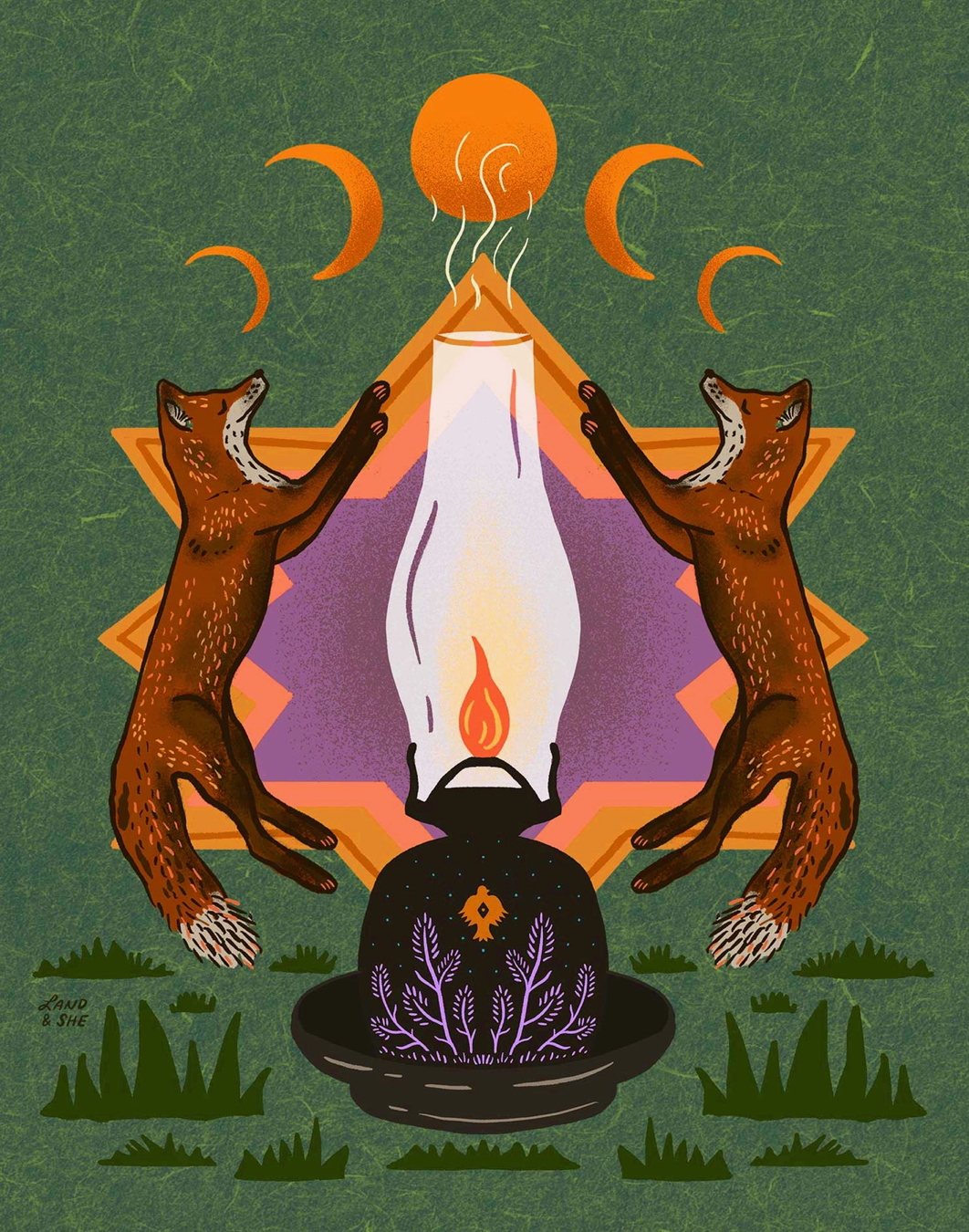 Foxes Warming By Lamplight Print