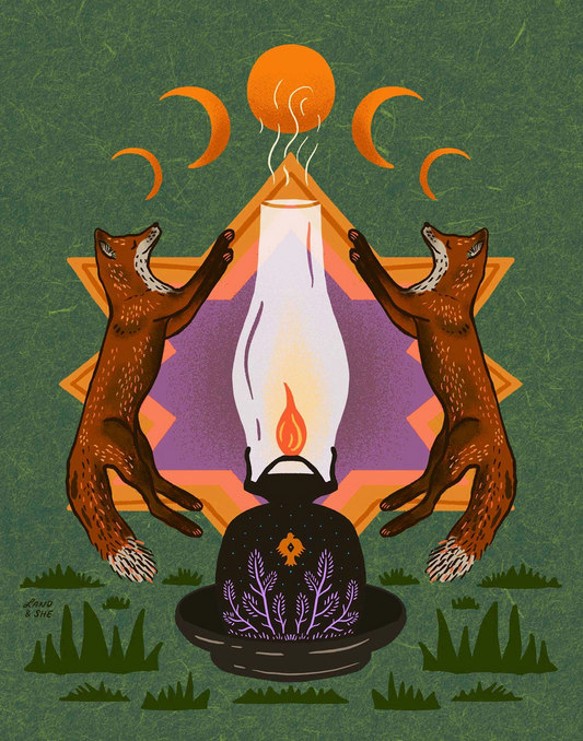 Foxes Warming By Lamplight Print