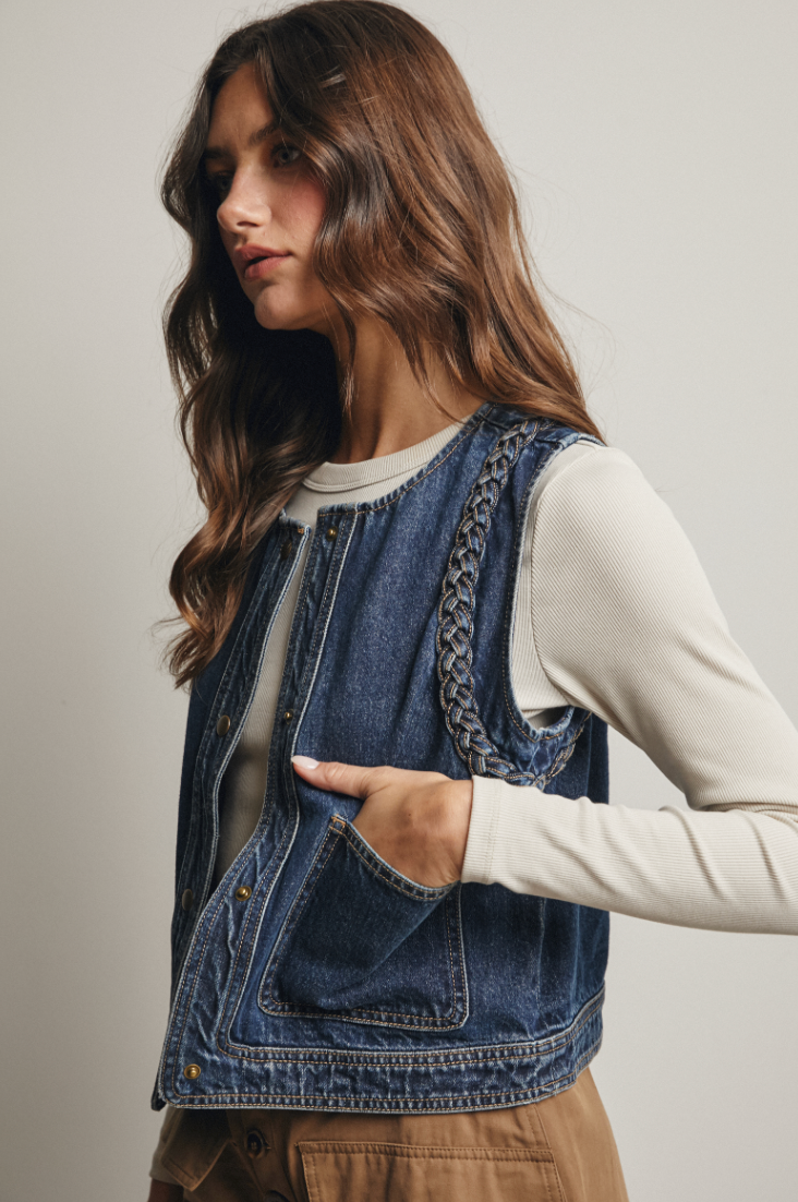 Braided Denim Vest