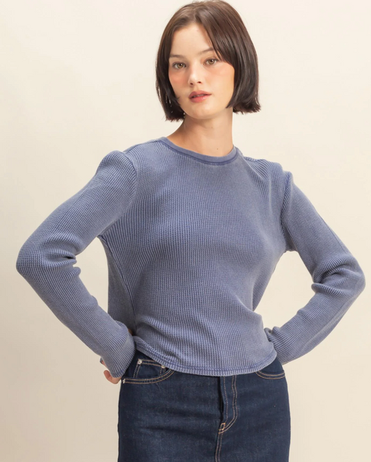 Dusty Indigo Waffle Knit Top