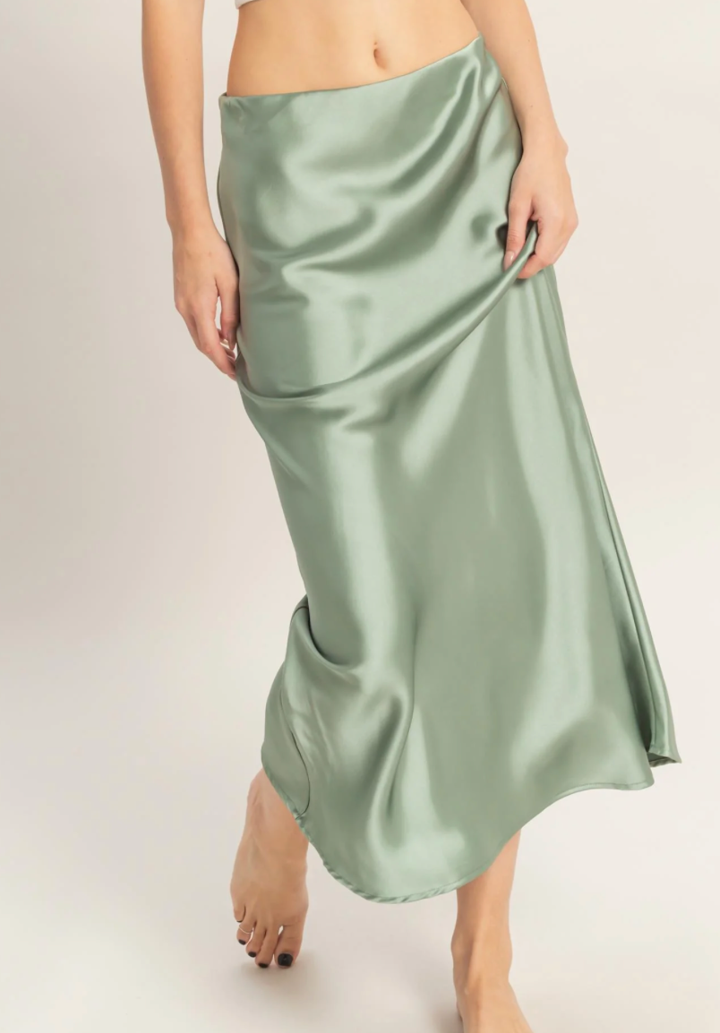 Sage Satin Skirt