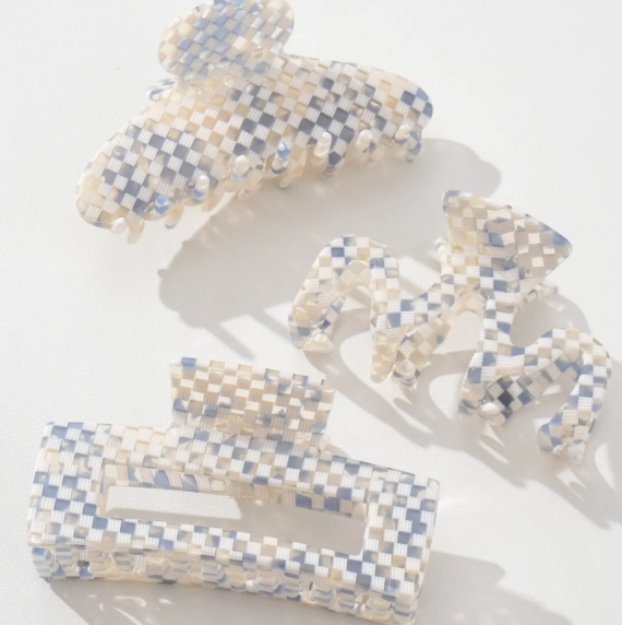Blue Sand Checkerboard Claw Clips