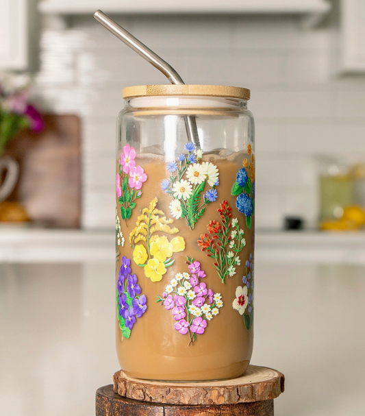 Vintage Blooms Can Glass