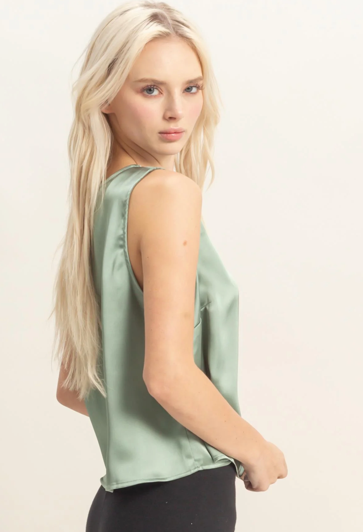 Sage Satin Top