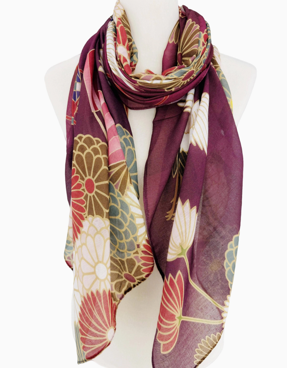 Burgundy Crane Scarf