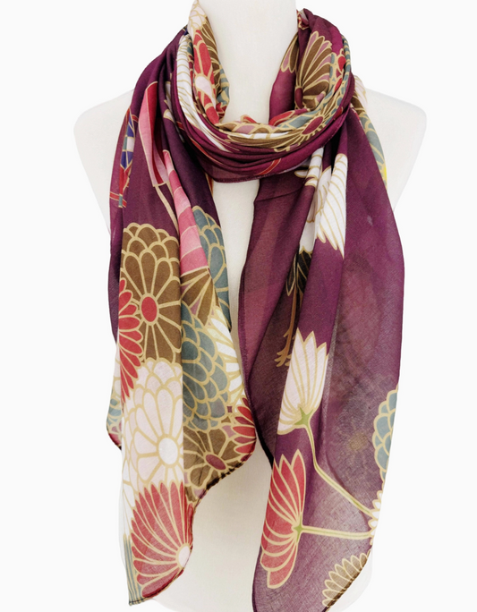 Burgundy Crane Scarf